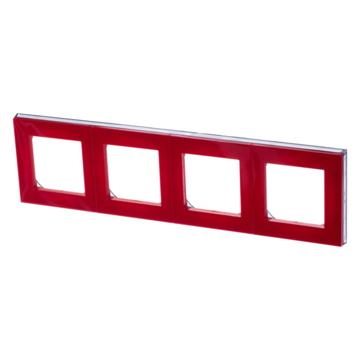 Рамка 4 поста ABB LEVIT, красный // дымчатый черный, 2CHH015040A6065