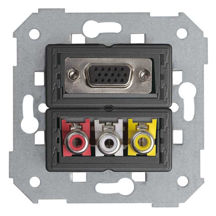 Розетка VGA+3xRCA Simon SIMON 75, скрытый монтаж, черный, 7500092-039