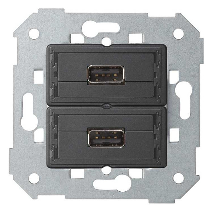 Розетка 2хUSB Simon SIMON 75, скрытый монтаж, черный, 7501090-039