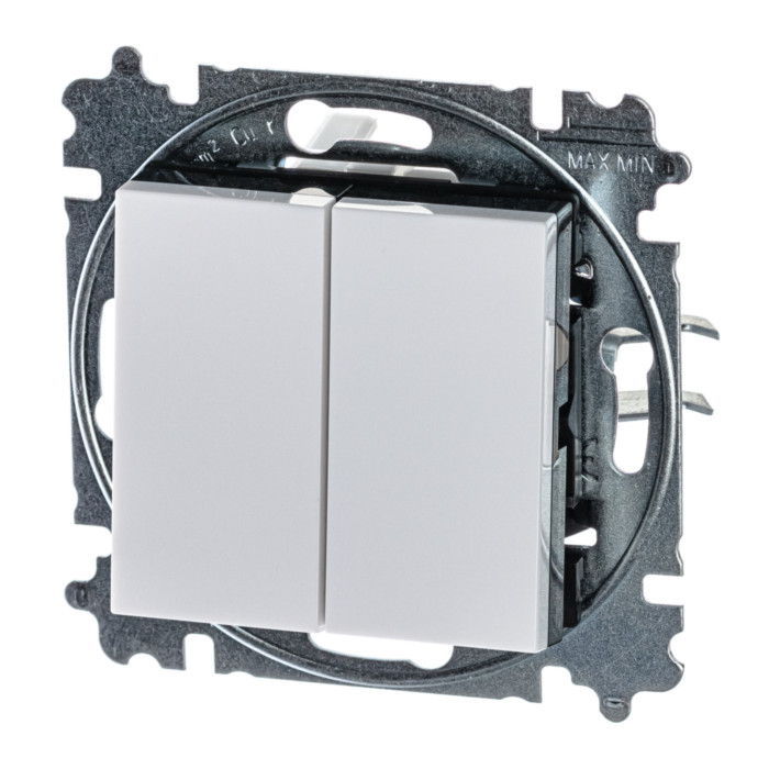 Выключатель двухклавишный ABB LEVIT, белый // дымчатый черный, 2CHH590545A6062