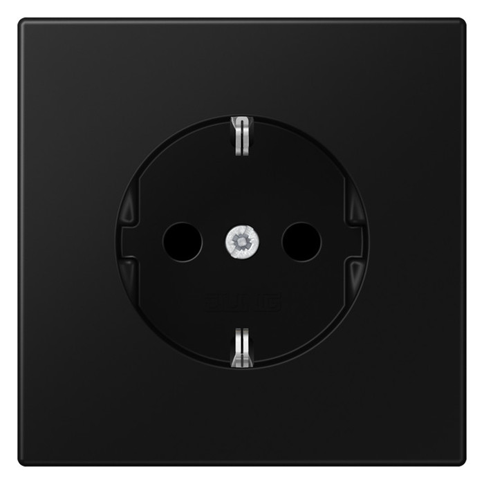 Розетка Jung LS 990, скрытый монтаж, с заземлением, со шторками, черный матовый, LS1520KISWM
